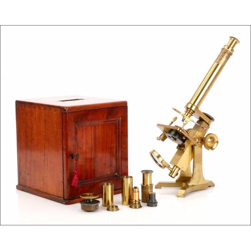 Antiguo Microscopio Pillischer, London. Inglaterra, Circa 1880