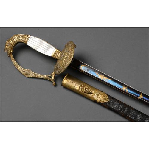 Antigua Espada de Oficial Superior Francés. Pavón y Oro. Francia, Circa 1830