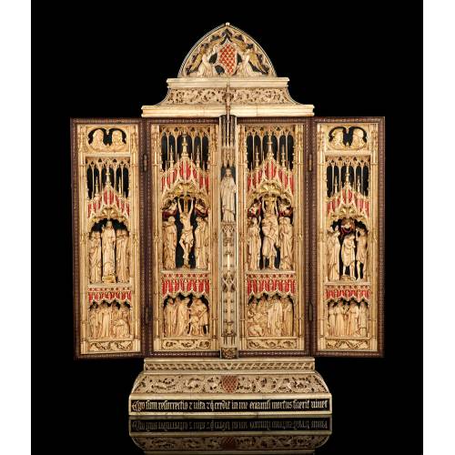 Rare Neo-Gothic Carved Triptych. By Francisco Pallás y Puig. Spain, Circa 1900