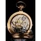 Precioso Reloj y Cronómetro de Bolsillo Antiguo en Oro Macizo de 18K. Suiza, 1885