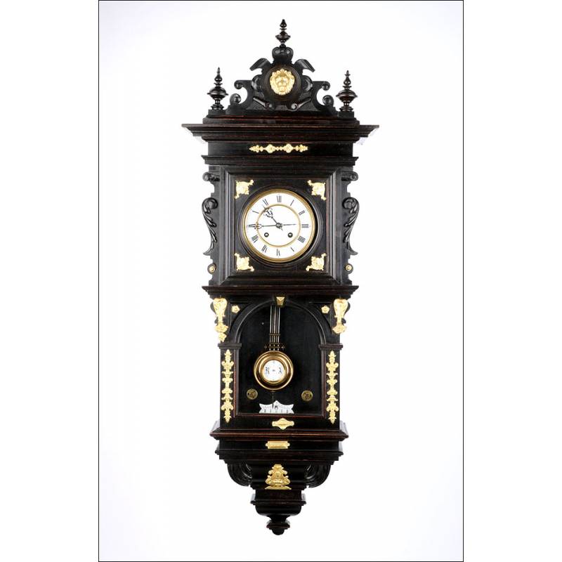Antique Wall Clock with Gilded Appliqués. Germany, Circa 1900