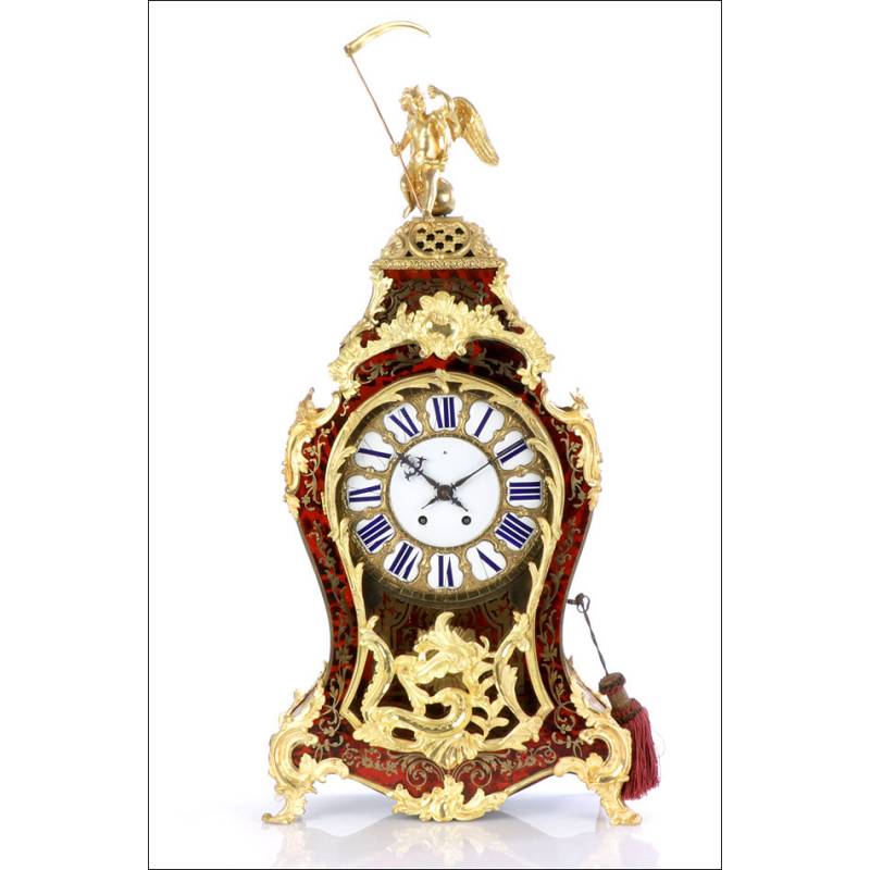 Extraordinary Antique Mantel Clock in Boulle Marquetry. France, 1870