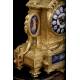 Antique gilt Calamine Mantel Clock with Garnish. France, 1870