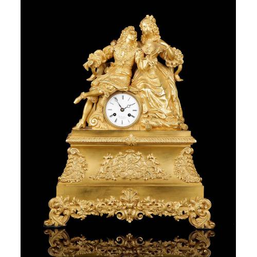 Antique Mantel Clock in Gilded Bronze. France, 1850