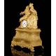 Antique Mantel Clock in Gilded Bronze. France, 1850