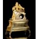 Antique Mantel Clock in Gilded Bronze. France, 1850