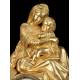 Antique Mantel Clock in Gilded Bronze. Virgin of the Chair. France, 1870