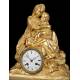 Antique Mantel Clock in Gilded Bronze. Virgin of the Chair. France, 1870