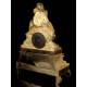 Antique Mantel Clock in Gilded Bronze. Virgin of the Chair. France, 1870