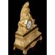 Antique Mantel Clock in Gilded Bronze. Virgin of the Chair. France, 1870