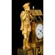 Antique Mantel Clock in Gilded Bronze with Mercury. The Troubadour. France, 1850-70