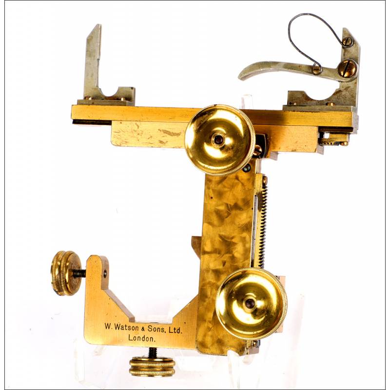 Pletina Mecánica Antigua para Microscopios Watson & Sons. Inglaterra, Circa 1900