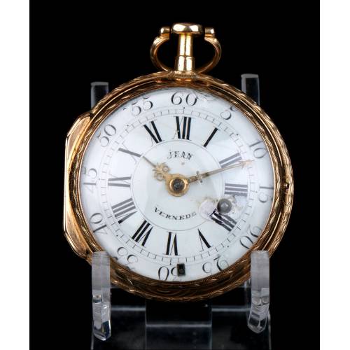 Reloj Catalino de Bolsillo Antiguo, en Oro Macizo de 18K, por Jean Vernede. Francia, 1790