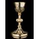 Antique Chalice and Paten in Solid Silver Gilt. Case. France. 1900