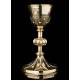 Antique Chalice and Paten in Solid Silver Gilt. Case. France. 1900