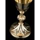 Antique Chalice and Paten in Solid Silver Gilt. Case. France. 1900