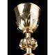 Antique Chalice and Paten in Solid Silver Gilt. Case. France. 1900