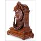 Antique Hand Carved Oak Mantel Clock. France, Circa 1870