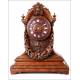 Antique Hand Carved Oak Mantel Clock. France, Circa 1870