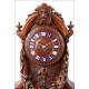 Antique Hand Carved Oak Mantel Clock. France, Circa 1870