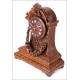 Antique Hand Carved Oak Mantel Clock. France, Circa 1870