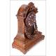 Antique Hand Carved Oak Mantel Clock. France, Circa 1870