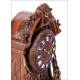 Antique Hand Carved Oak Mantel Clock. France, Circa 1870