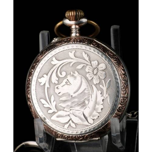 Antiguo Reloj de Bolsillo en Plata Maciza. Suiza, Circa 1900