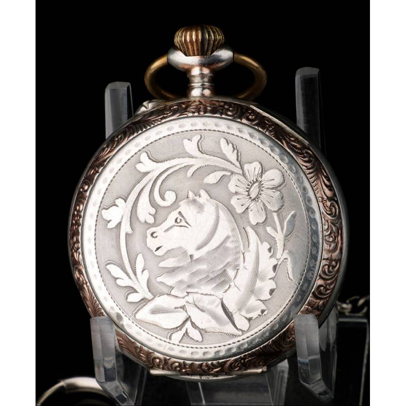 Antiguo Reloj de Bolsillo en Plata Maciza. Suiza, Circa 1900