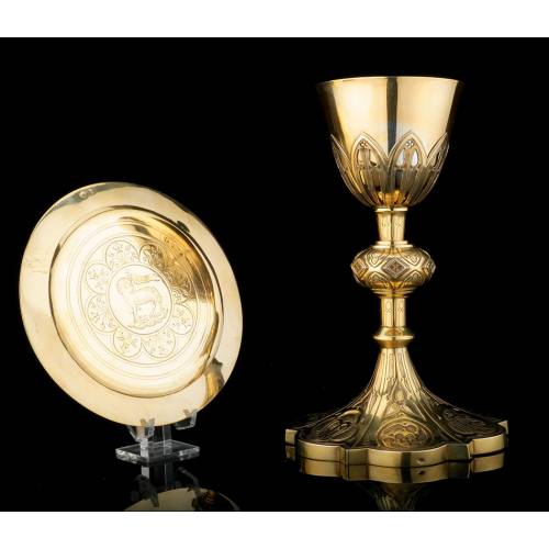 Antique Neogothic Chalice in Solid Silver Gilt. France, Circa 1900