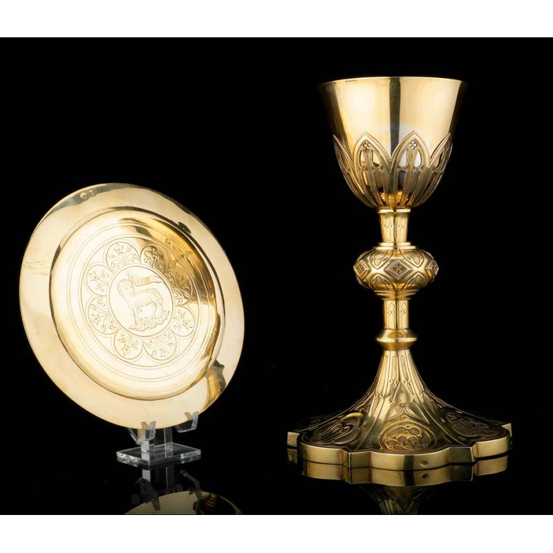 Antique Neogothic Chalice in Solid Silver Gilt. France, Circa 1900