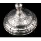 Antique Spanish Chalice in Solid Silver. With Case. Barcelona, Spain, XIX Century