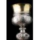 Antique Spanish Chalice in Solid Silver. With Case. Barcelona, Spain, XIX Century