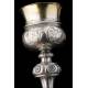 Antique Spanish Chalice in Solid Silver. With Case. Barcelona, Spain, XIX Century