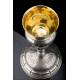 Antique Spanish Chalice in Solid Silver. With Case. Barcelona, Spain, XIX Century