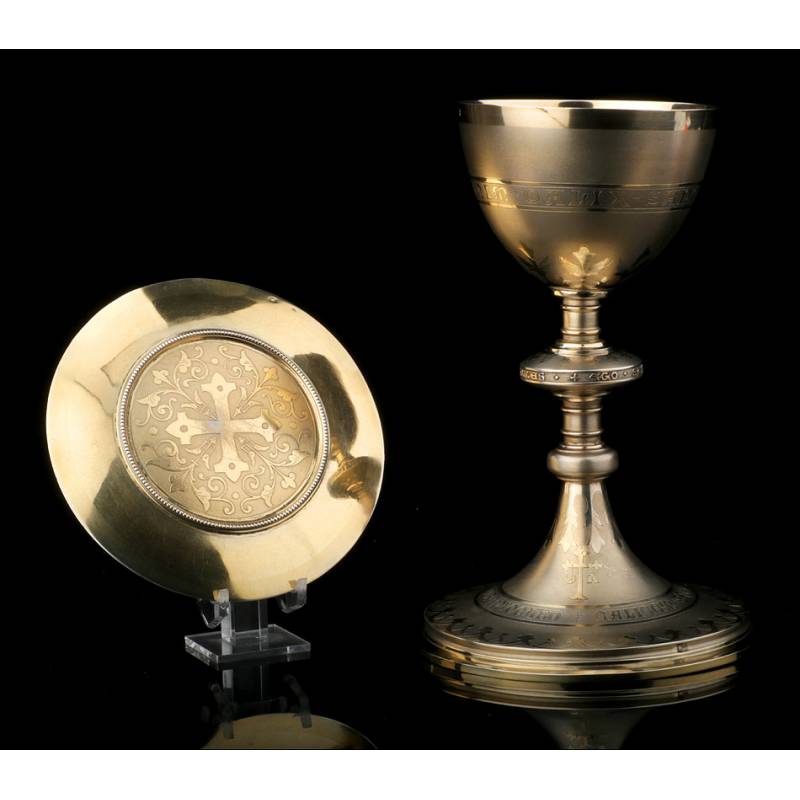 Antique French Chalice in Solid Silver Gilt. France 1900