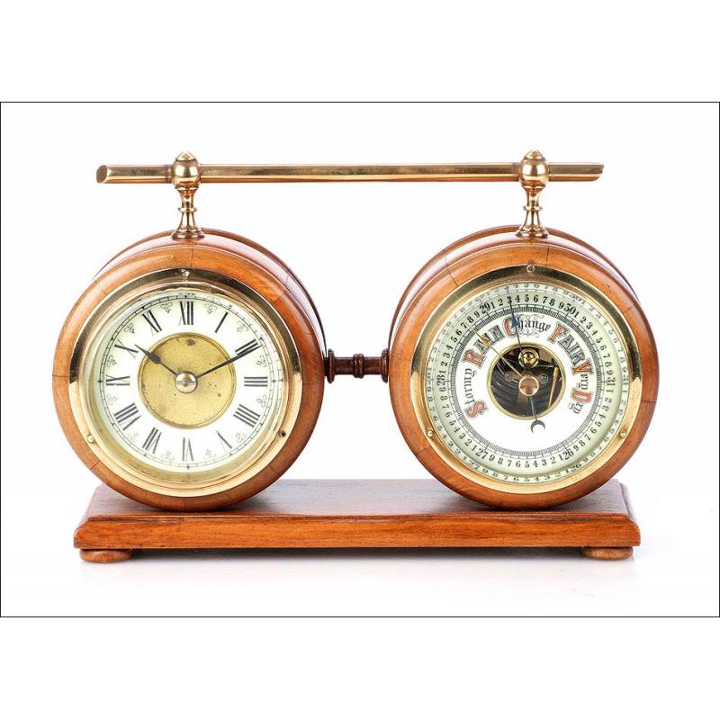 Mantel Clock with HAC Barometer. Germany, 60's