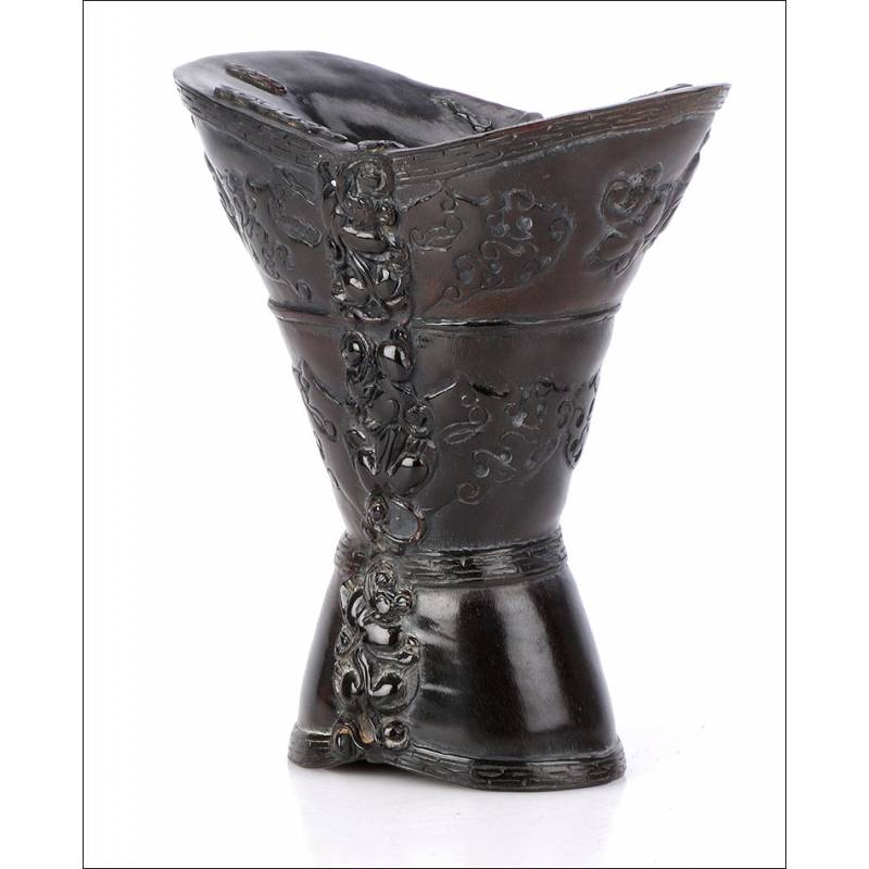 Antique Chinese Buffalo Horn Libation Cup. China, circa 1900