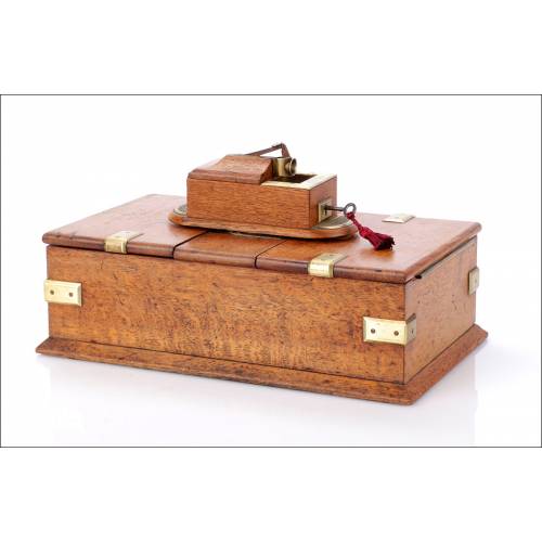 Antique Humidor with cigar cutter. Curious Lock. France, Circa 1900
