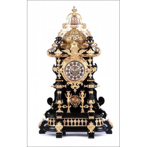 Antique Lenzkirch Mantel Clock. 73 cms Height. Germany, Circa 1870