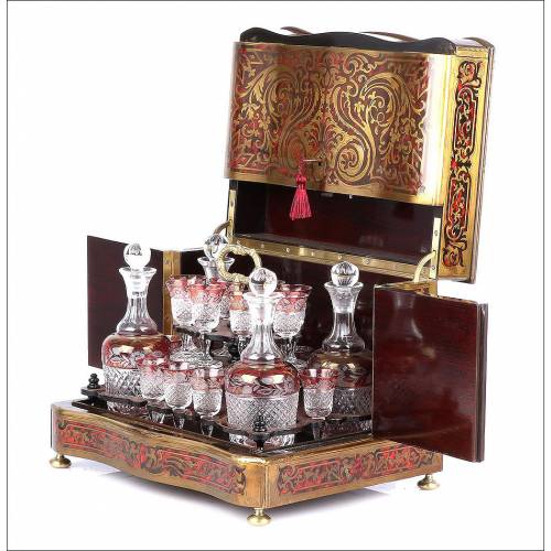 Antique French decanter. Boulle marquetry. Complete. France, 1870