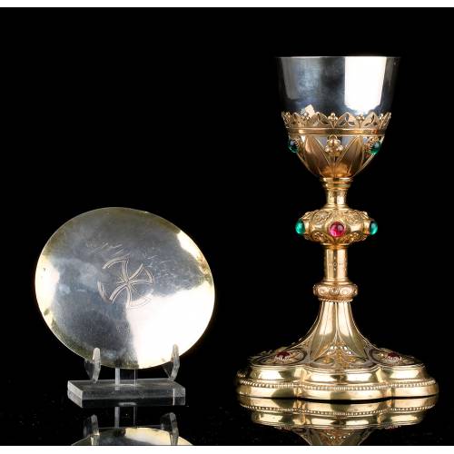 Antique Chalice and Paten. Silver and Gilded Brass. France, Circa 1900