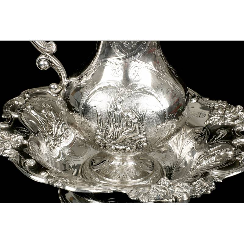 and Silver. Circa Antique Solid 1870 Emile Flask. Ewer Hugo. France,