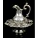 Antique Solid Silver Ewer and Flask. Emile Hugo. France, Circa 1870