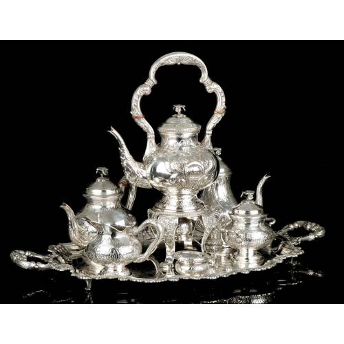 Solid Silver Antique Coffee Set. 7,8 kilos. Spain, Early 20th Century