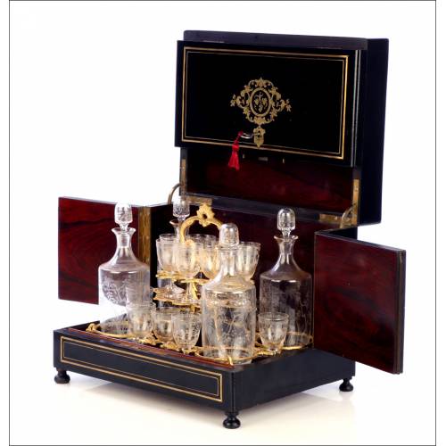 Antique French Liquor Cabinet with Baccarat Glassware. France, Circa 1870