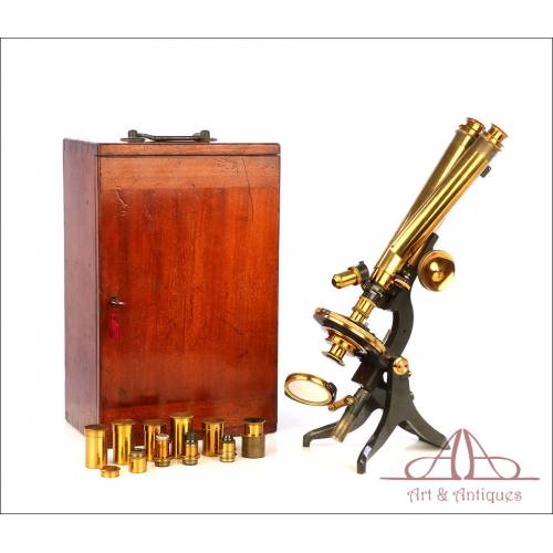 Spectacular Antique Swift & Son Binocular Microscope. England, Circa 1920