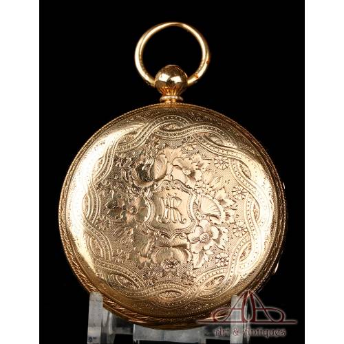 Beautiful Antique English Verge Fusee antique verge fusee pocket watch. 18K gold. England, 1874