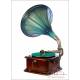 Antique Odeon horn gramophone with Mahogany Case. Germany, Circa 1920