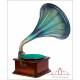 Antique Odeon horn gramophone with Mahogany Case. Germany, Circa 1920